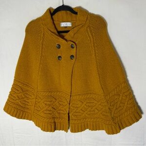 It’s A New Vision Mustard Yellow Lambswool Knit Poncho Sweater Cape M O/S